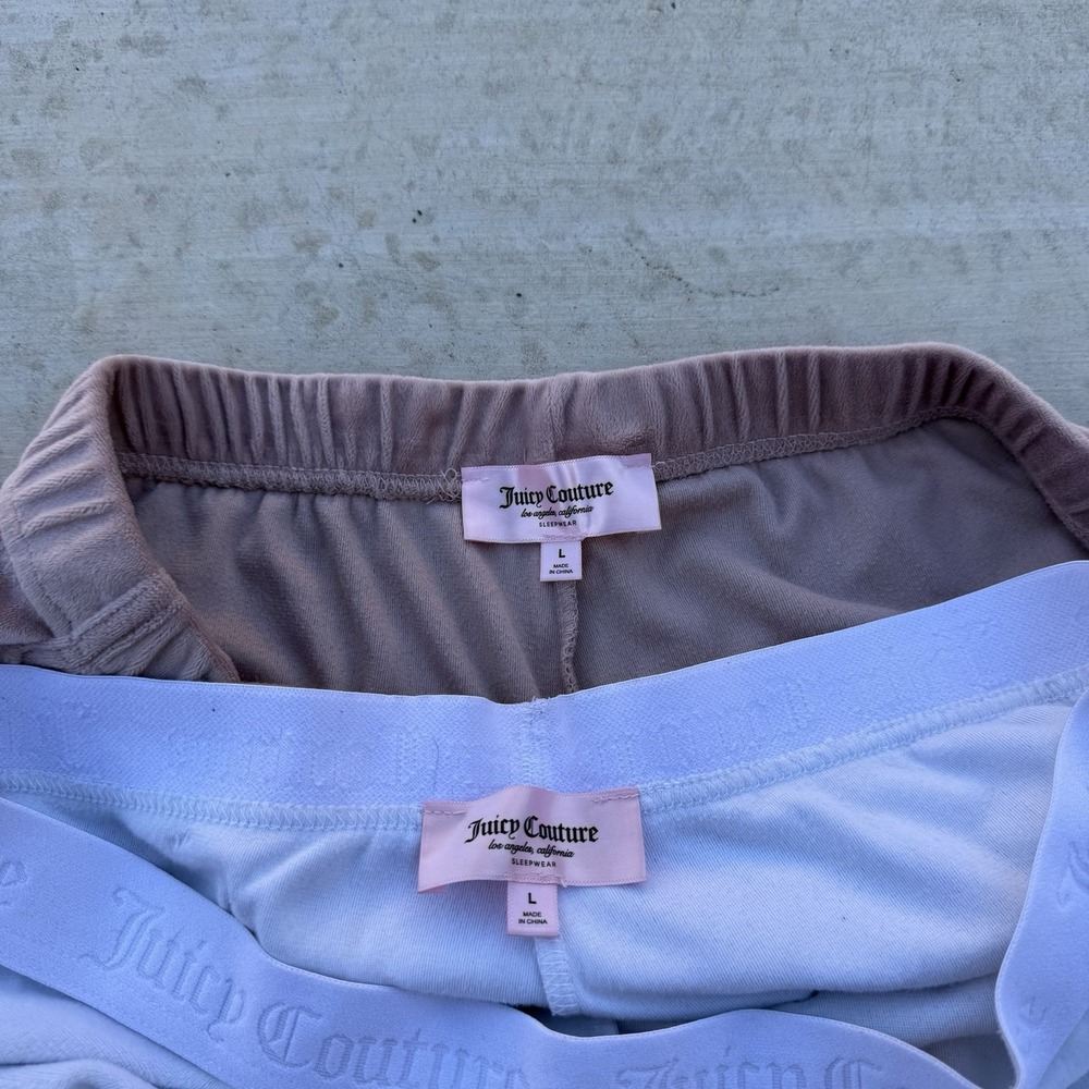 Pair Juicy Couture Sleepwear Velour Shorts Pink Womens Size Large Spell Out Logo - Picture 3 of 6